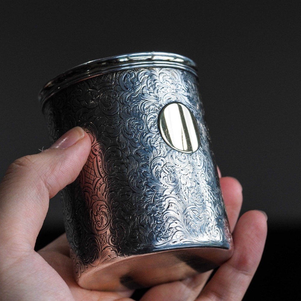 Antique Victorian Solid Silver Beaker Cup Fully Hand Engraved - 1839 View VII
