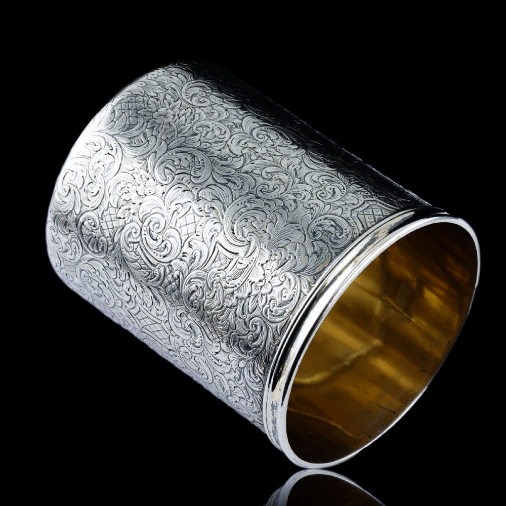 Antique Victorian Solid Silver Beaker Cup Fully Hand Engraved - 1839 View XVIII