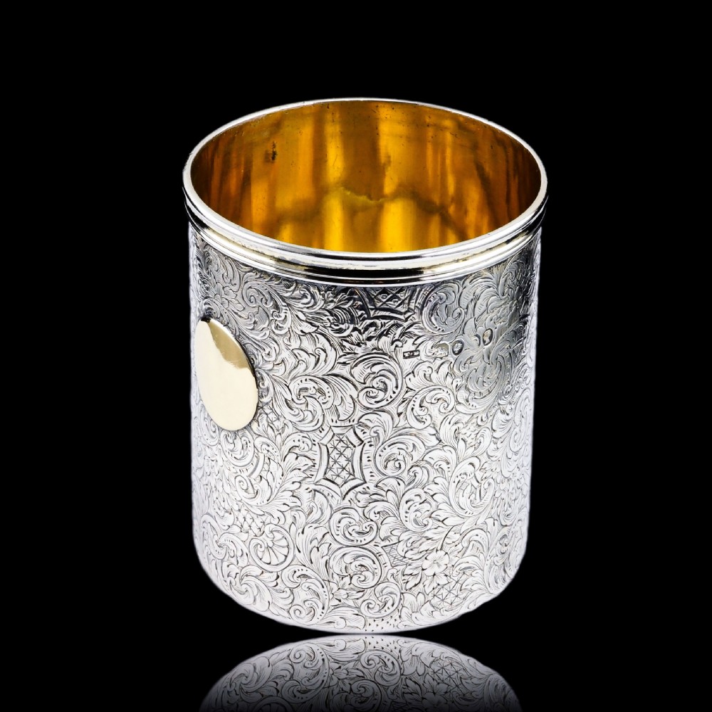 Antique Victorian Solid Silver Beaker Cup Fully Hand Engraved - 1839 View XIX