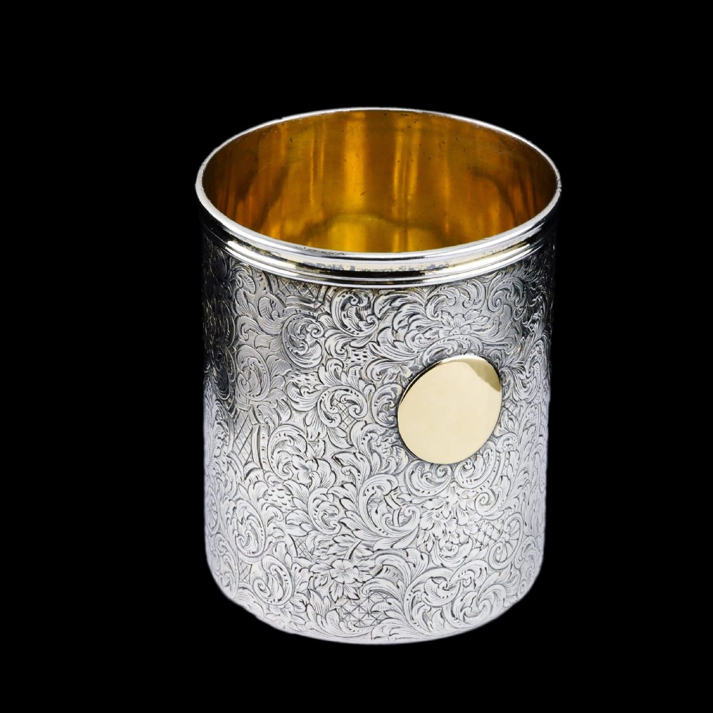 Antique Victorian Solid Silver Beaker Cup Fully Hand Engraved - 1839 View XX