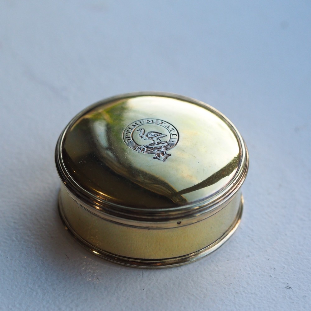 Antique Solid Silver Gilt Circular Tobacco Snuff Box - 18th Century View VI