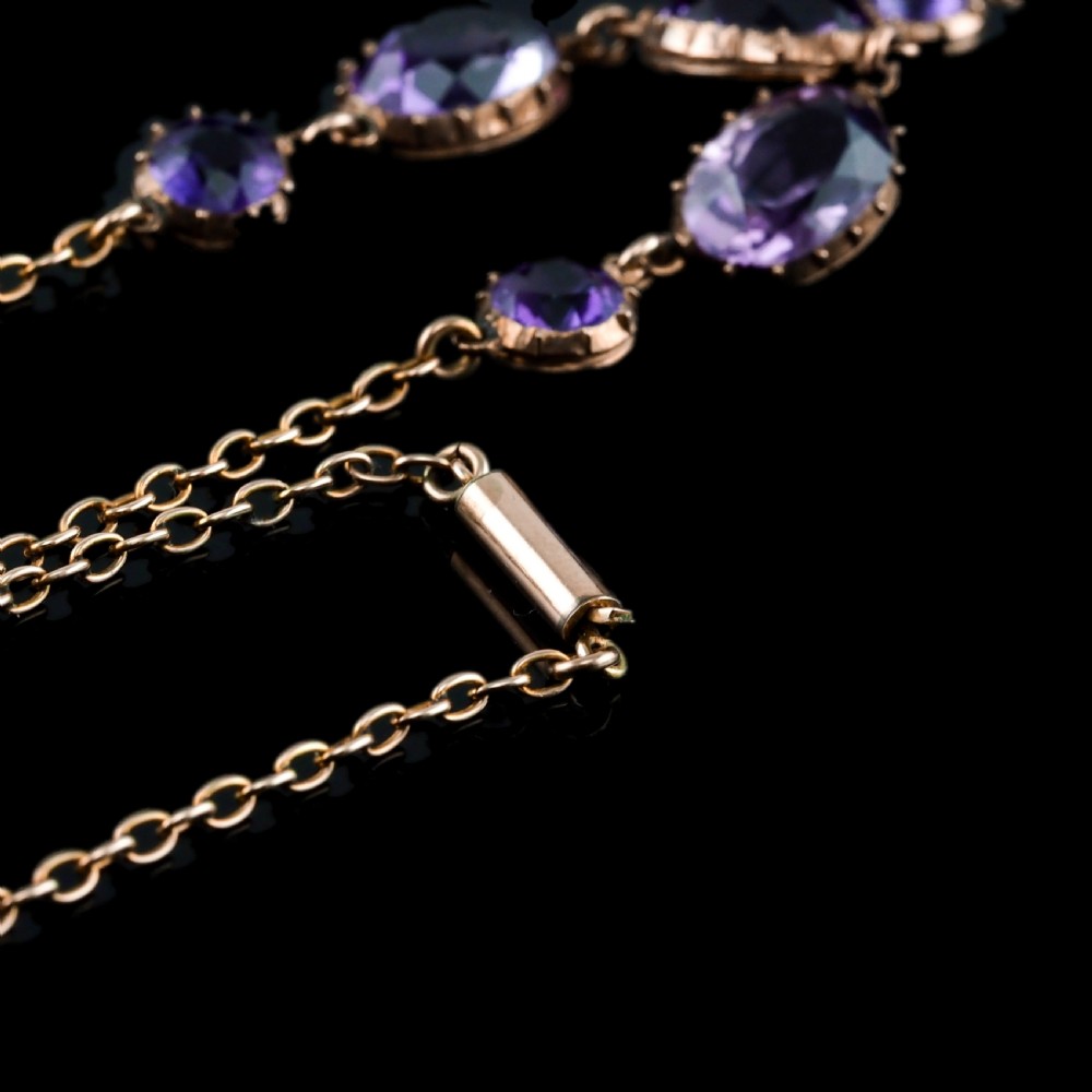 Antique Amethyst Necklace with Riviere/Drop Design 9K Gold c.1900 View V