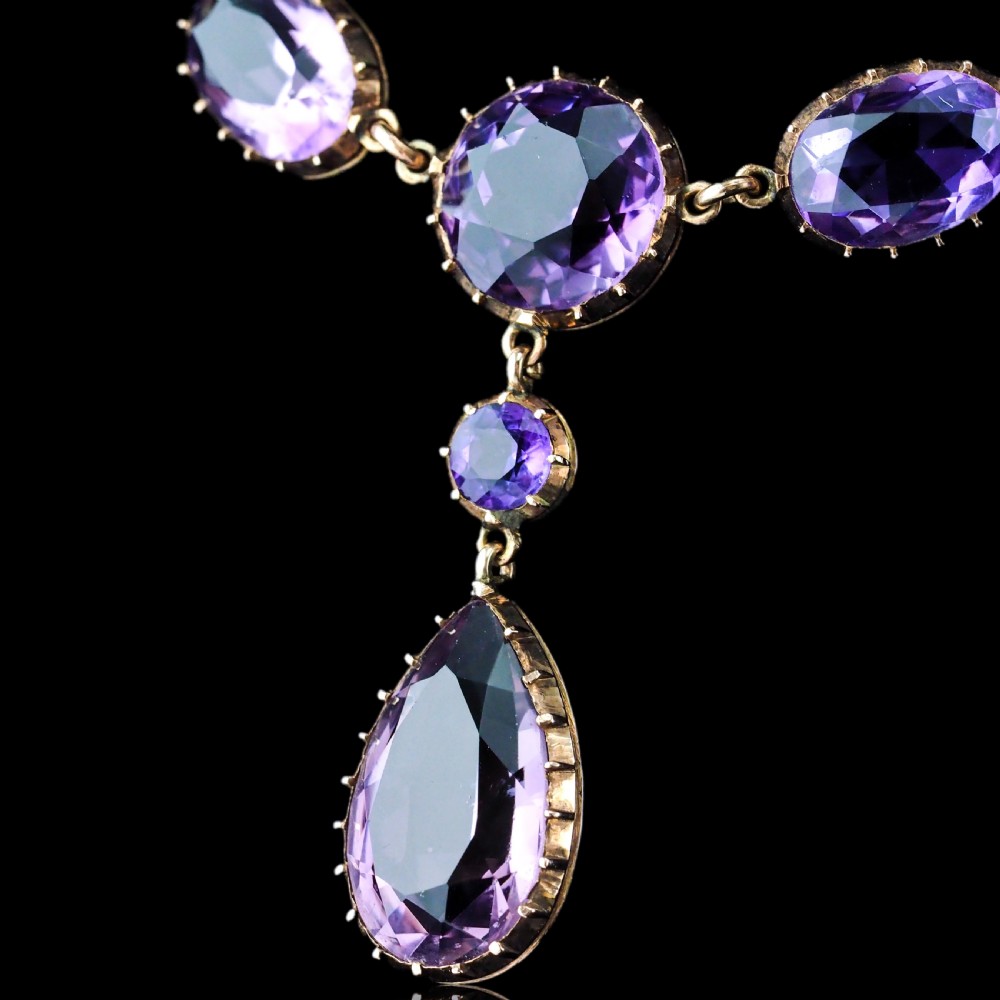 Antique Amethyst Necklace with Riviere/Drop Design 9K Gold c.1900 View VI