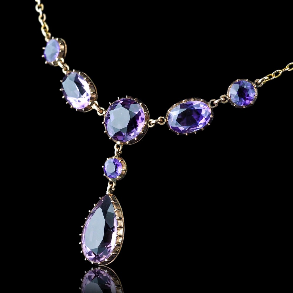 Antique Amethyst Necklace with Riviere/Drop Design 9K Gold c.1900 View VII