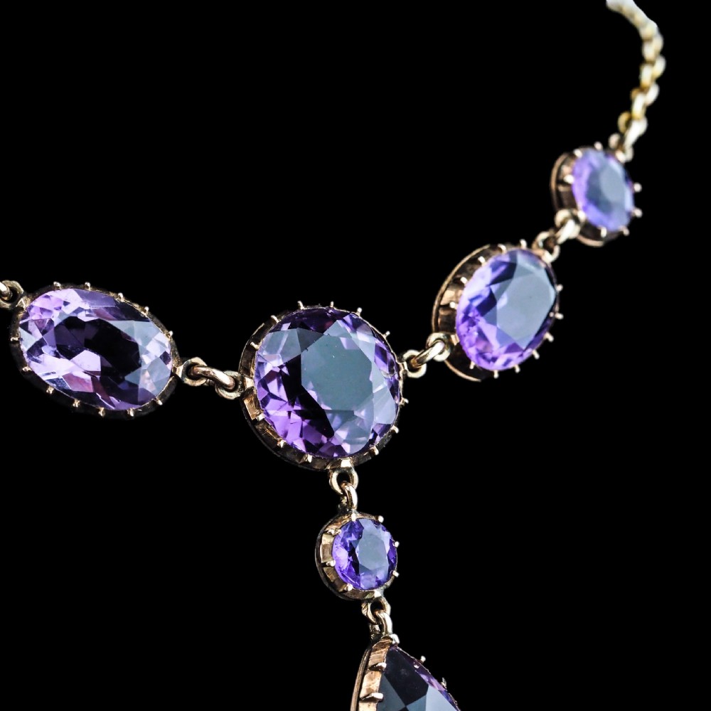 Antique Amethyst Necklace with Riviere/Drop Design 9K Gold c.1900 View X