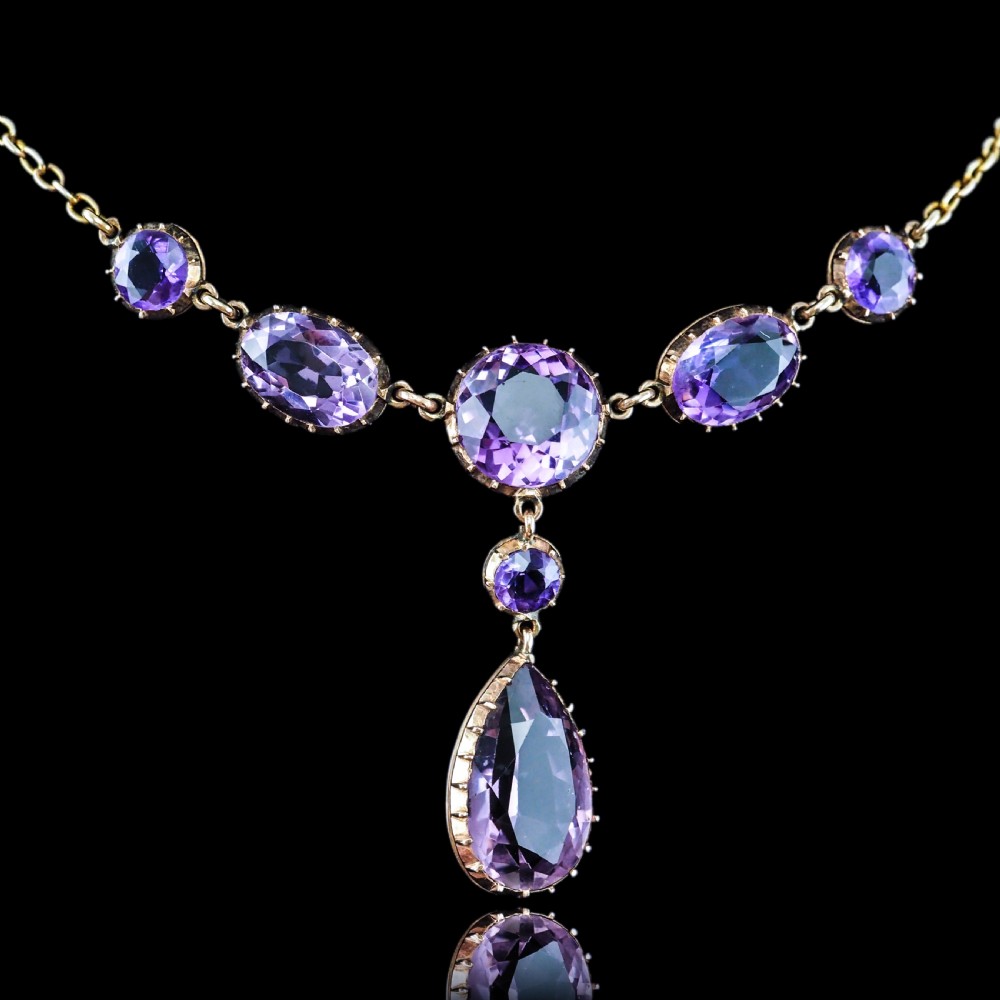 Antique Amethyst Necklace with Riviere/Drop Design 9K Gold c.1900 View XI