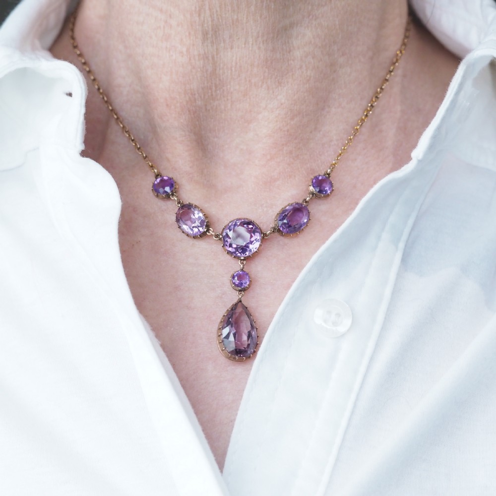 Antique Amethyst Necklace with Riviere/Drop Design 9K Gold c.1900 View XVI