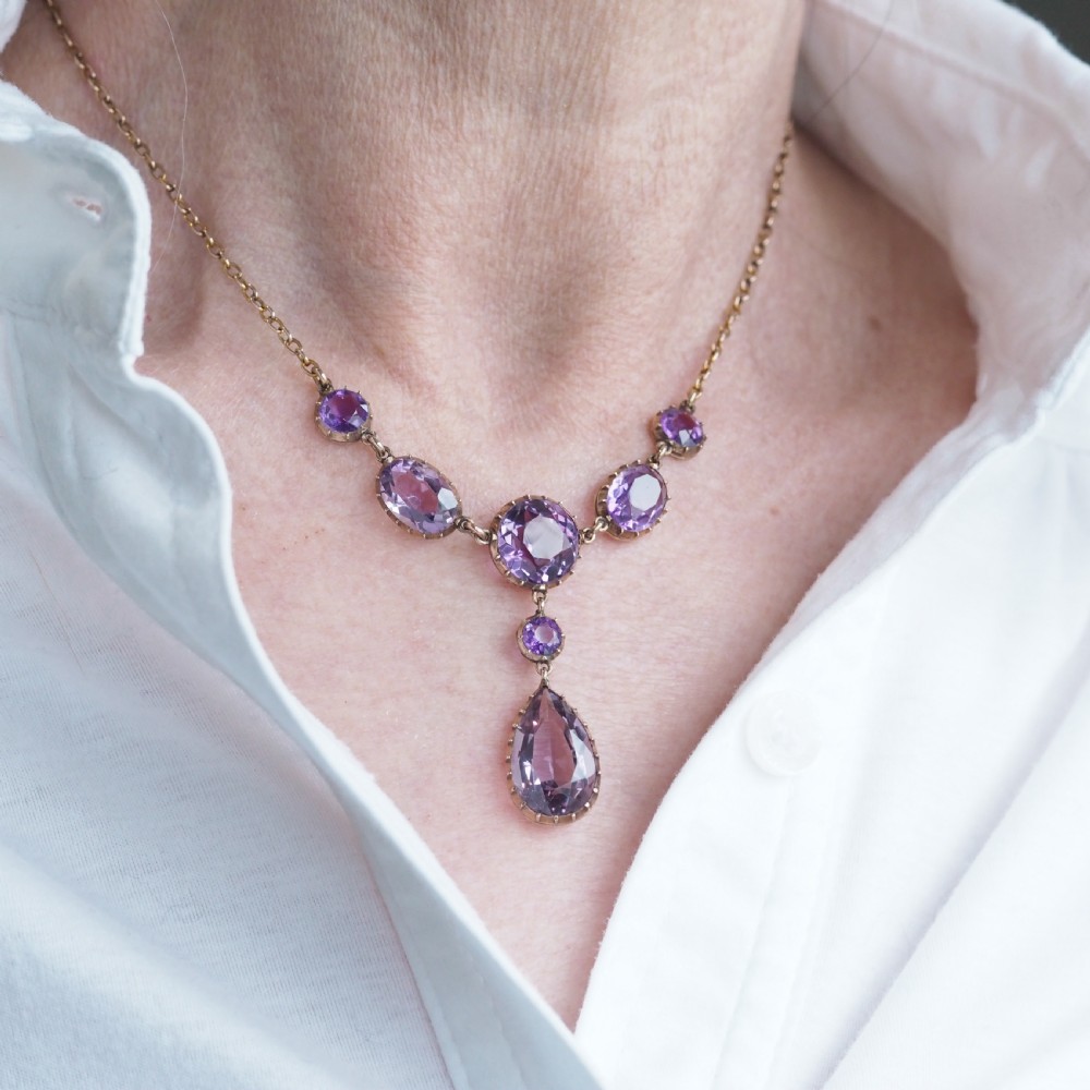 Antique Amethyst Necklace with Riviere/Drop Design 9K Gold c.1900 View XVIII