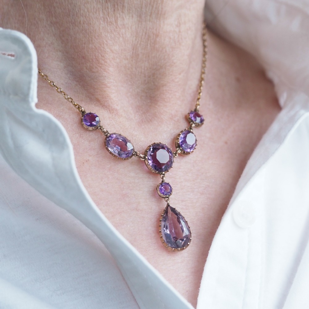 Antique Amethyst Necklace with Riviere/Drop Design 9K Gold c.1900 View XIX