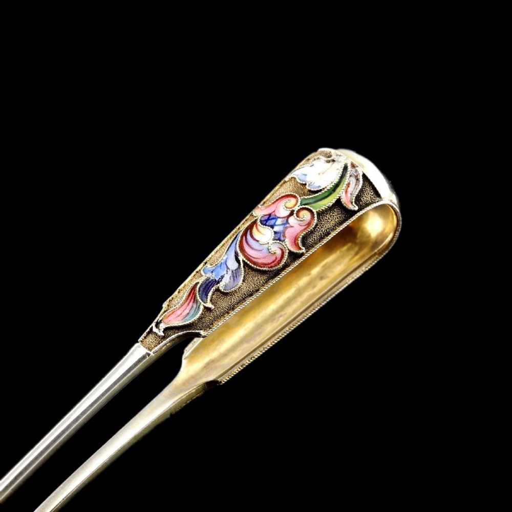 Antique Russian Silver Enamel Sugar Tongs Cloisonne - Maria Semenova c.1900 View IV