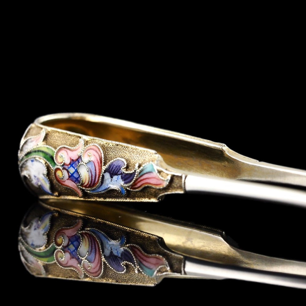 Antique Russian Silver Enamel Sugar Tongs Cloisonne - Maria Semenova c.1900 View VI