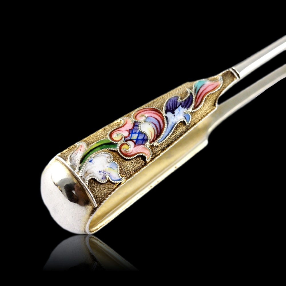 Antique Russian Silver Enamel Sugar Tongs Cloisonne - Maria Semenova c.1900 View VII