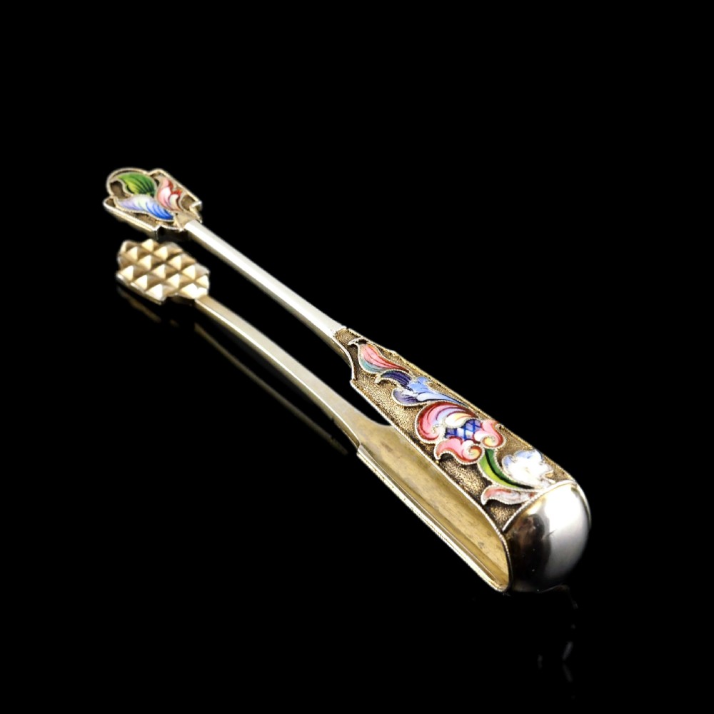 Antique Russian Silver Enamel Sugar Tongs Cloisonne - Maria Semenova c.1900 View IX