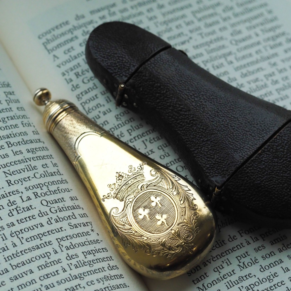 Antique Silver Gilt Scent Flask/Perfume Bottle with Coronet Engraving - c.1690