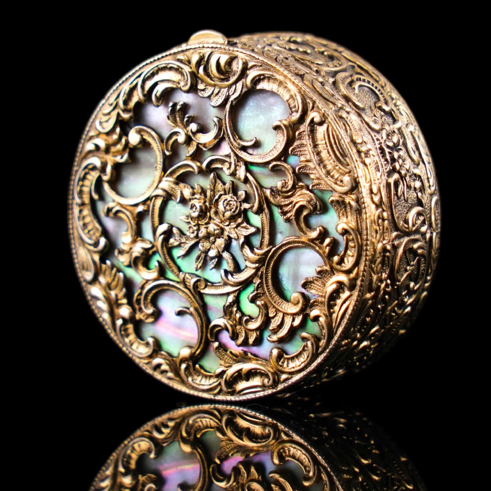 Antique Silver Gilt Pill/Snuff Box with Mother of Pearl - 19th c.