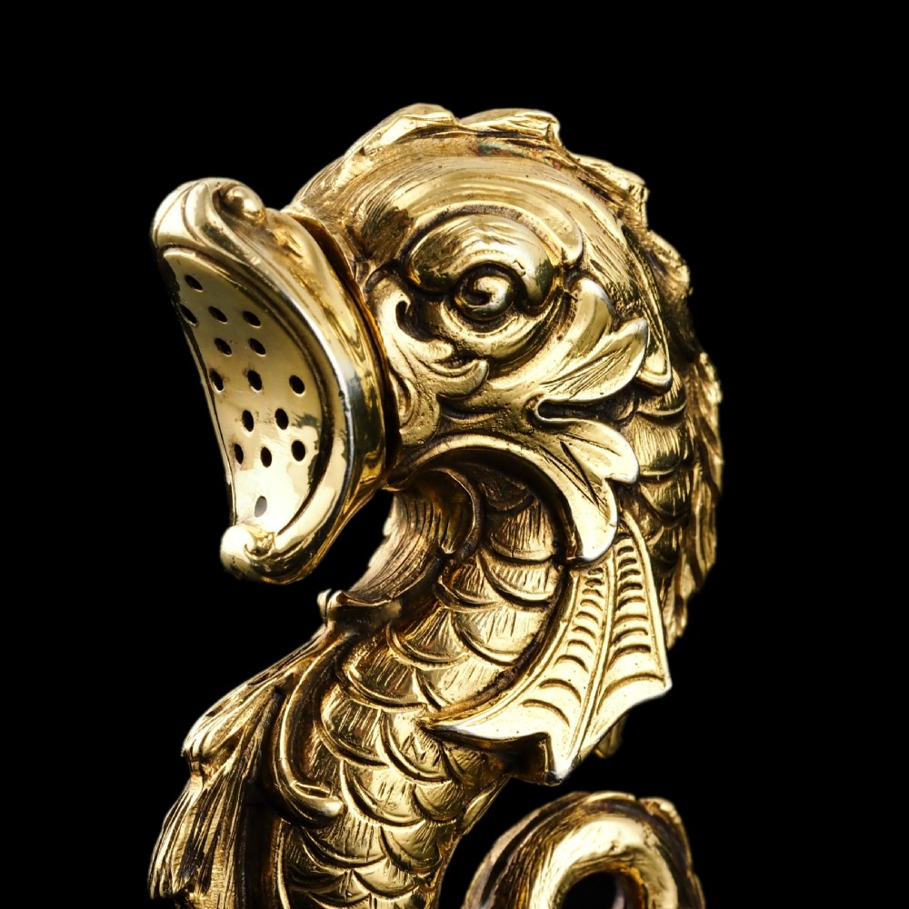 Sterling Silver Gilt Salt and Pepper Shakers in the form of Fish/Dolphin View II