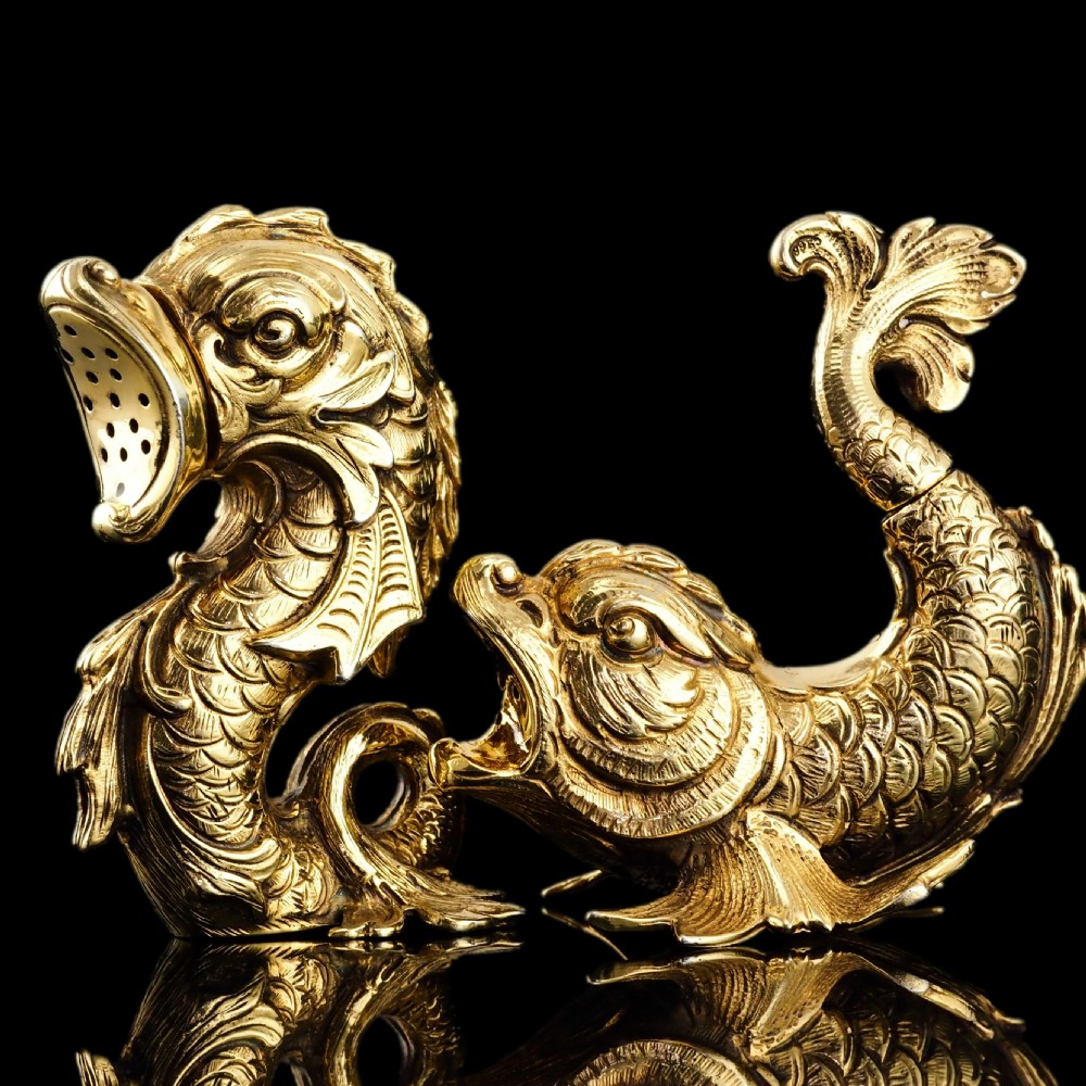 Sterling Silver Gilt Salt and Pepper Shakers in the form of Fish/Dolphin View XIII