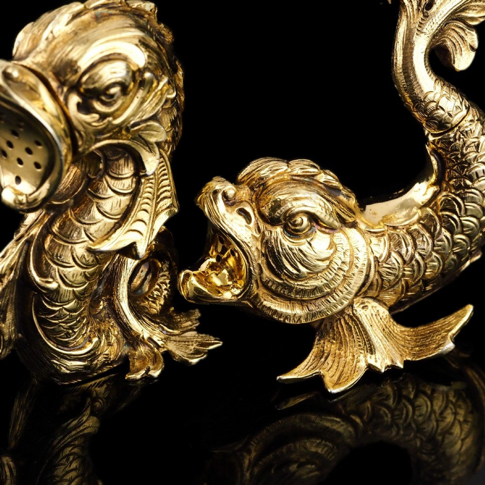 Sterling Silver Gilt Salt and Pepper Shakers in the form of Fish/Dolphin View XIV