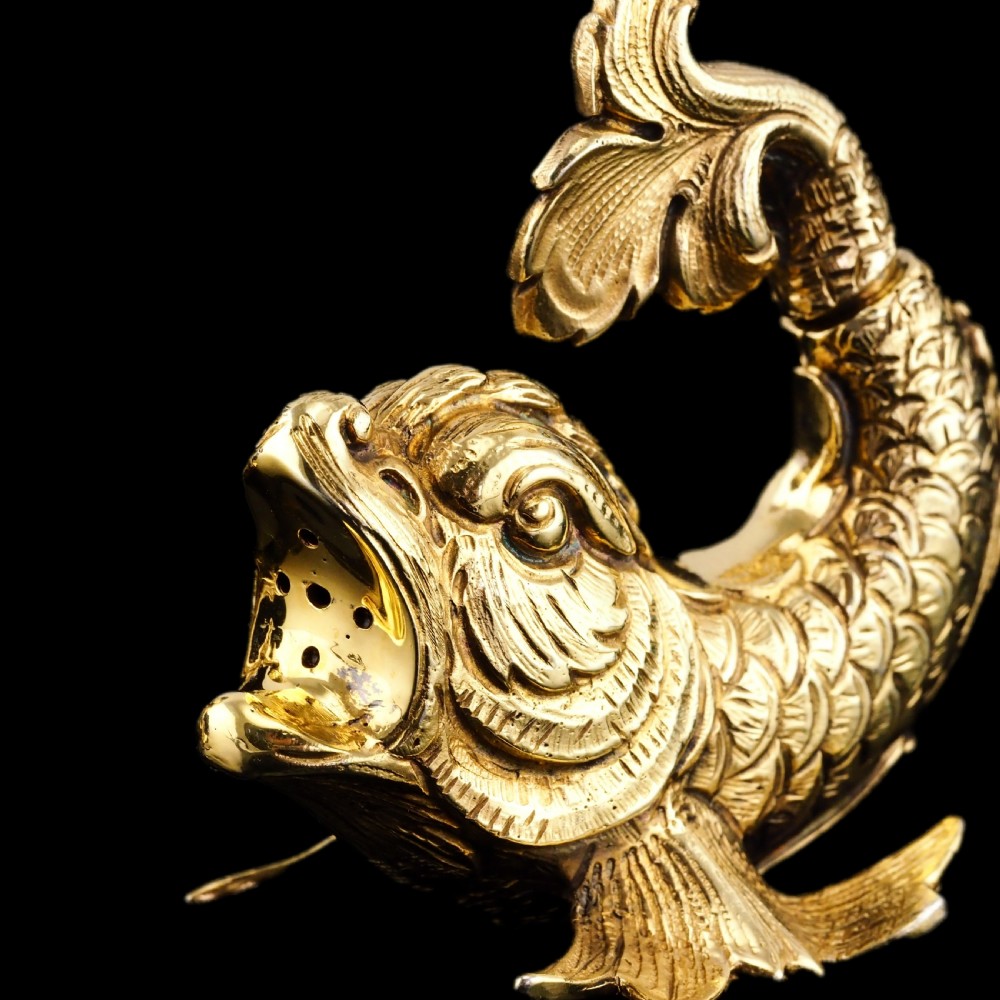 Sterling Silver Gilt Salt and Pepper Shakers in the form of Fish/Dolphin View XVI