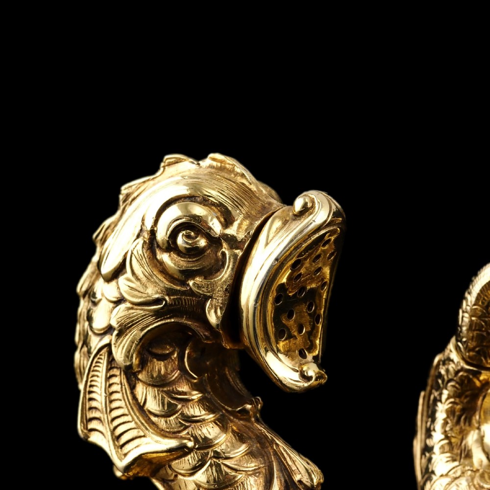 Sterling Silver Gilt Salt and Pepper Shakers in the form of Fish/Dolphin View XVII