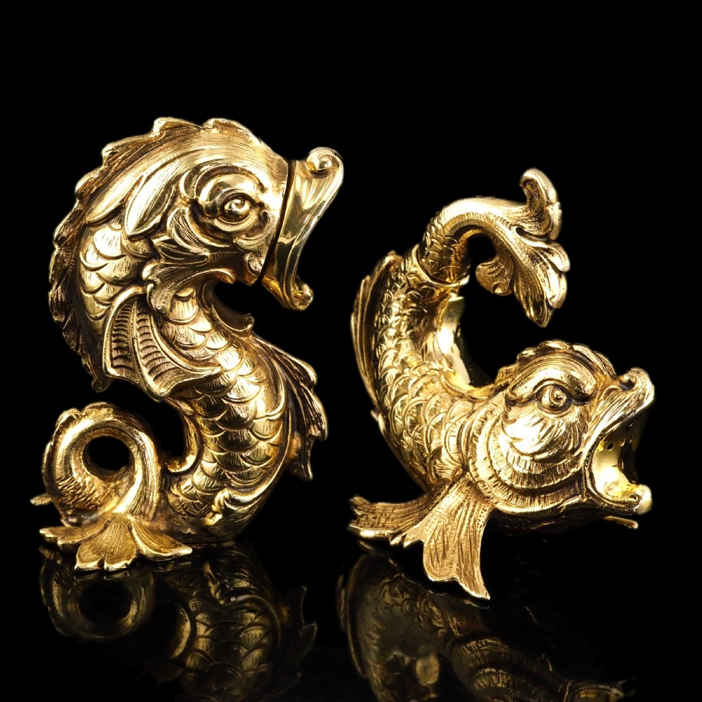Sterling Silver Gilt Salt and Pepper Shakers in the form of Fish/Dolphin View XVIII