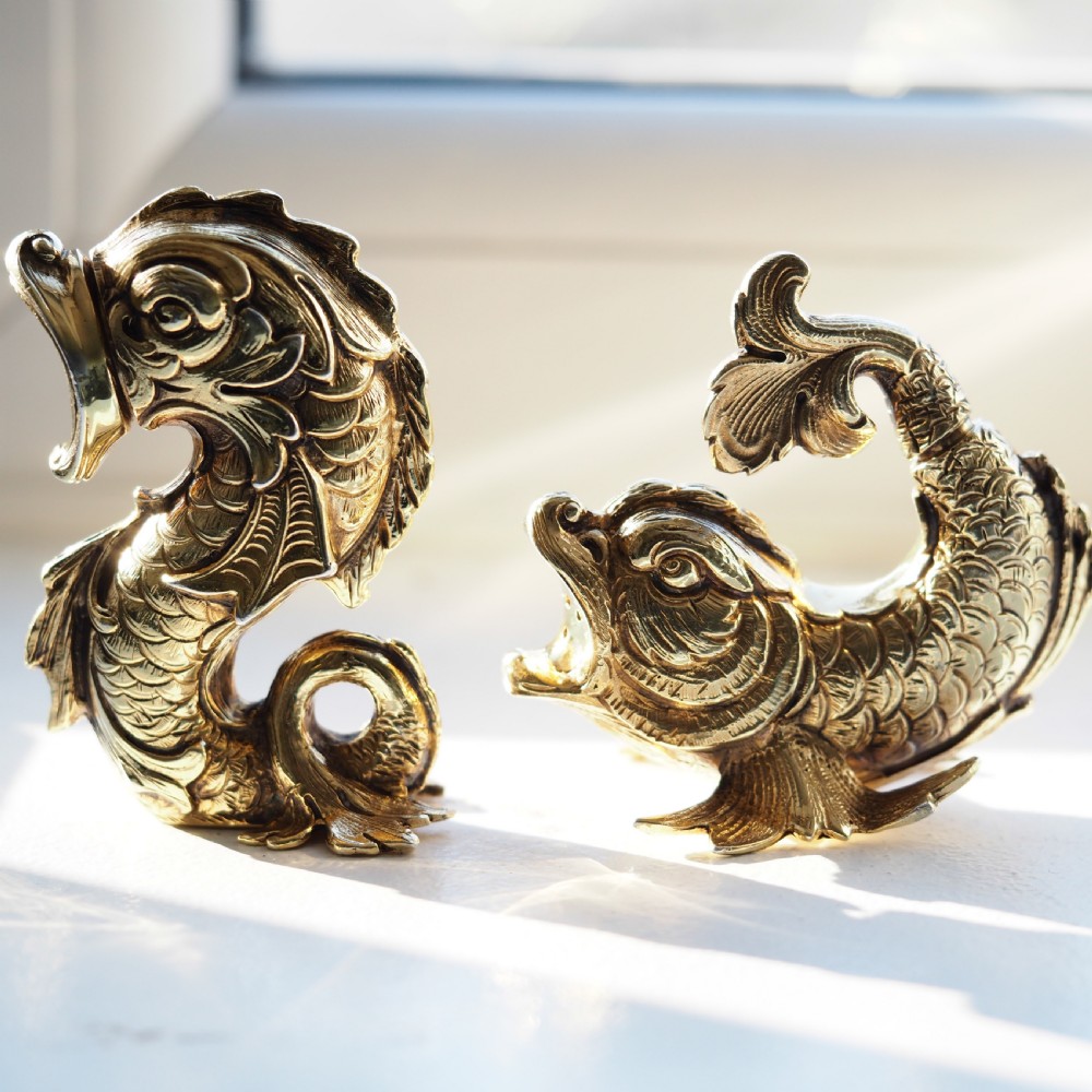 Sterling Silver Gilt Salt and Pepper Shakers in the form of Fish/Dolphin View XIX