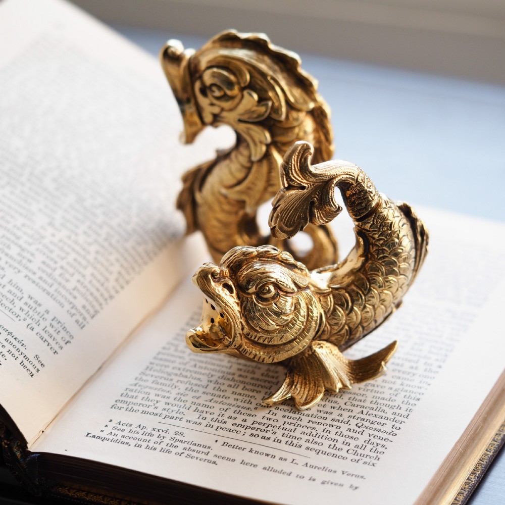 Sterling Silver Gilt Salt and Pepper Shakers in the form of Fish/Dolphin View XX