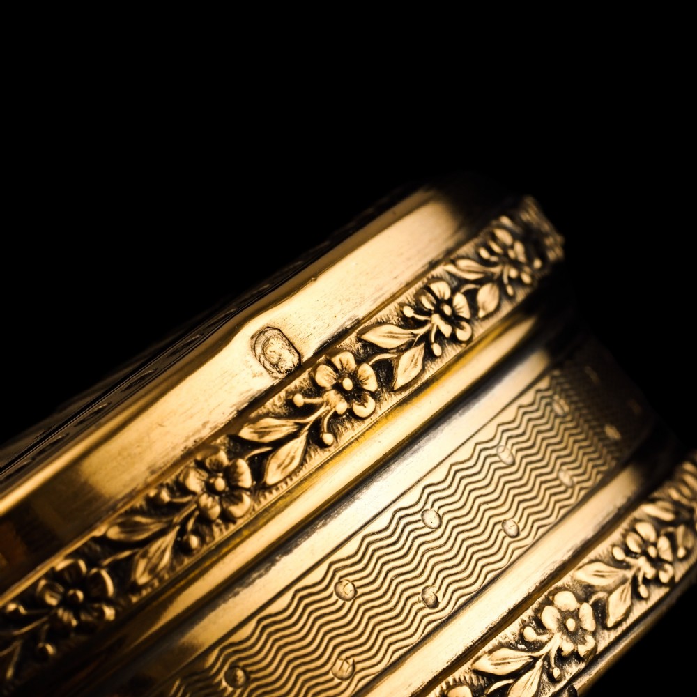 Antique French Solid Silver Gilt Vermeil Circular Box - c.1900 View XV