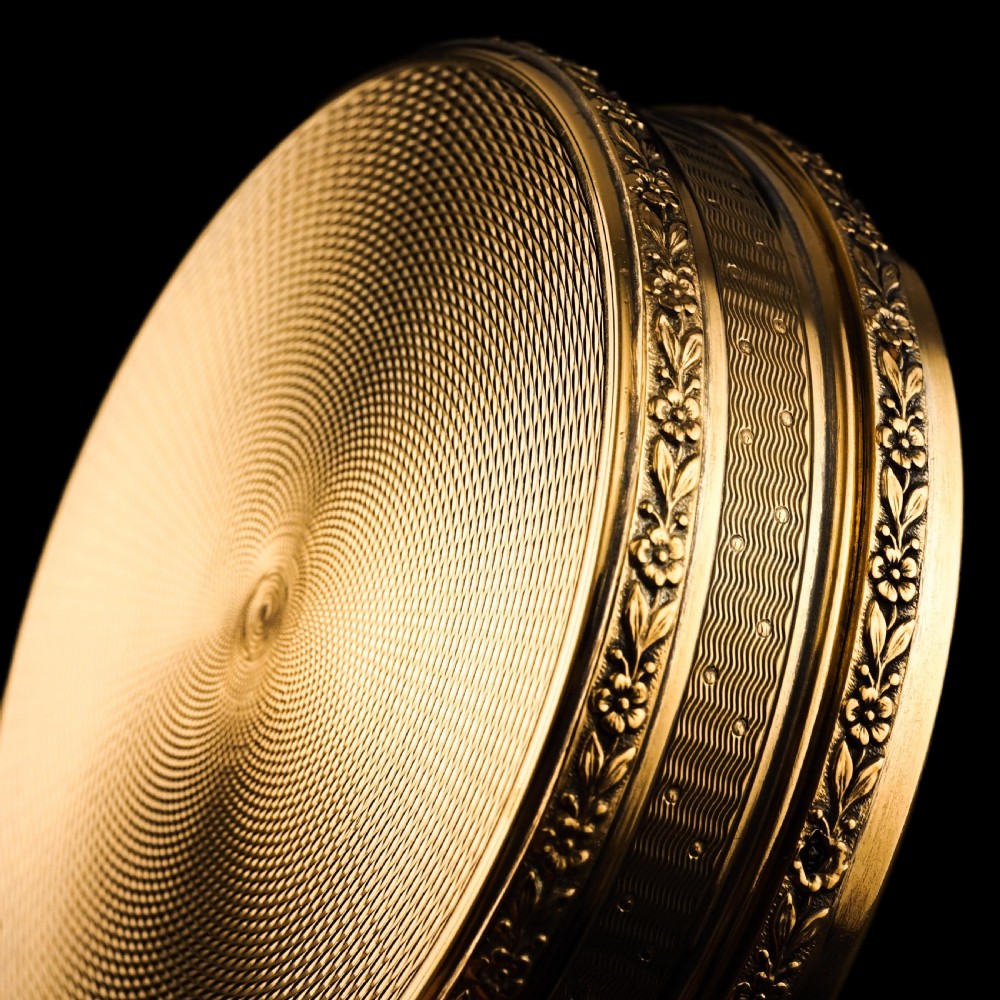 Antique French Solid Silver Gilt Vermeil Circular Box - c.1900 View XX