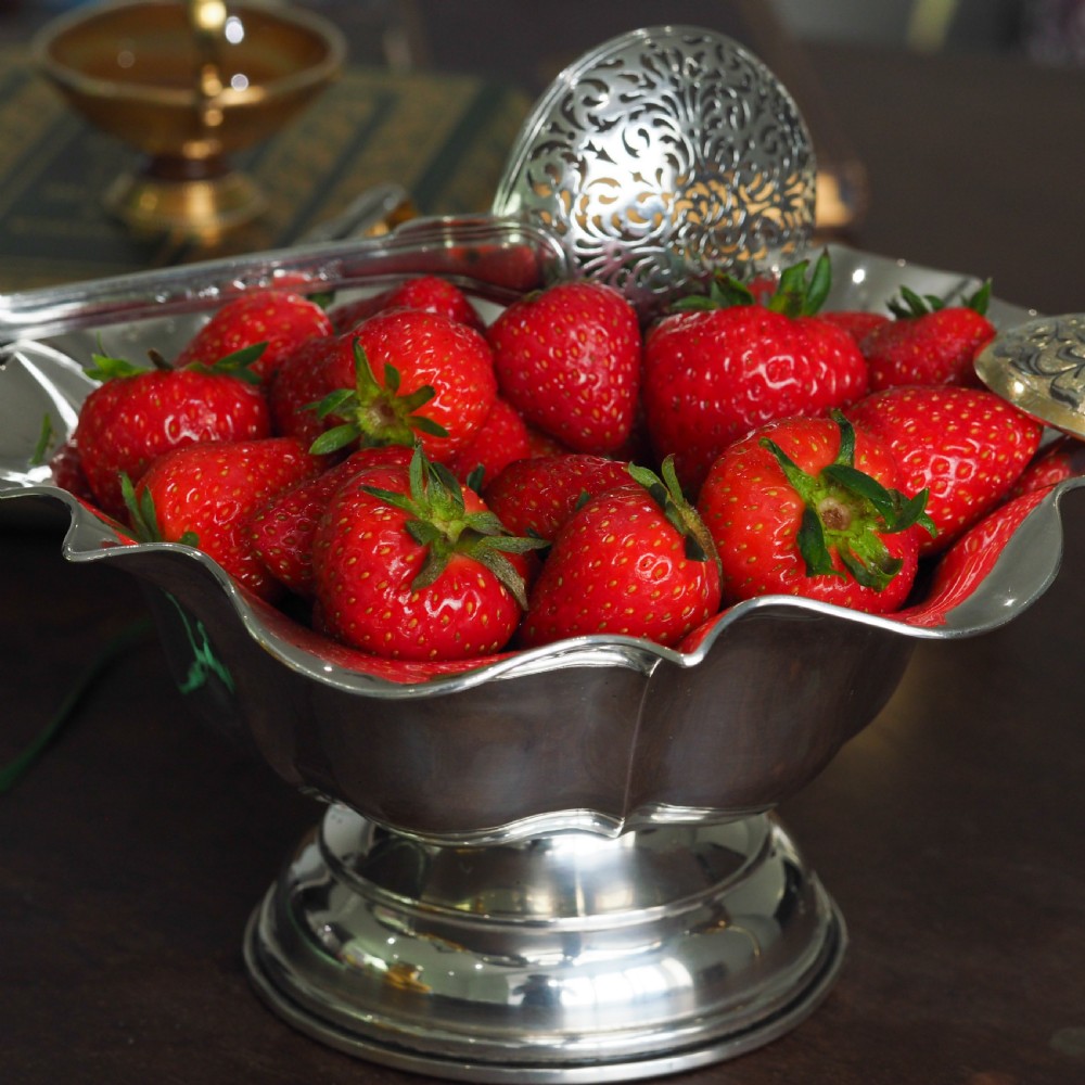 An antique Austro-Hungarian solid silver bowl featuring a flared, scalloped rim reminiscent of a floral blossom with a polished reflective finish. View XIV
