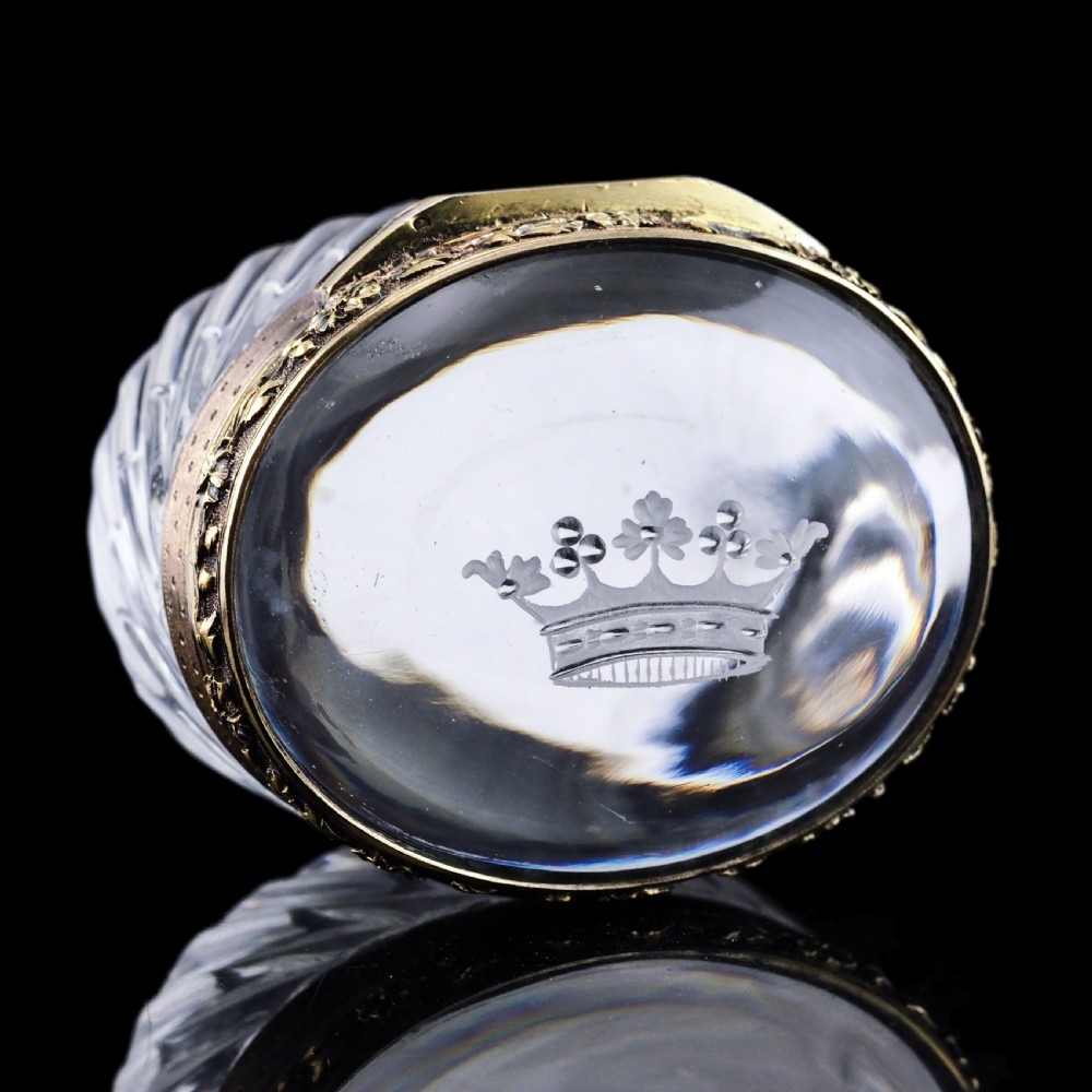 Antique Silver Gilt Mounted Crystal Box Duke/Duchess Coronet - French 19th Century