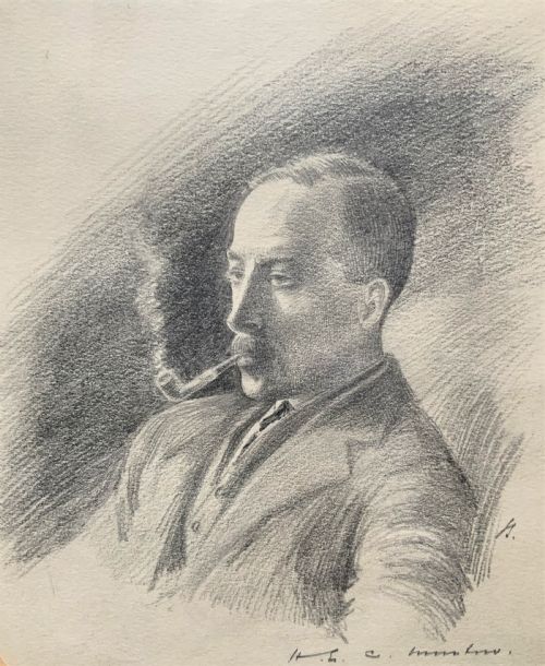 Superb Original 19thc English School Pencil Portrait Painting of a Smoking Gent