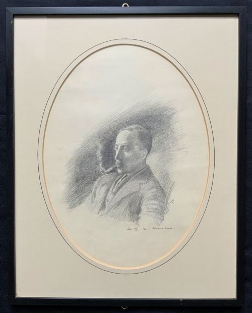 fig 1. SUPERB ORIGINAL 19thc ENGLISH SCHOOL PENCIL PORTRAIT PAINTING OF A SMOKING GENT