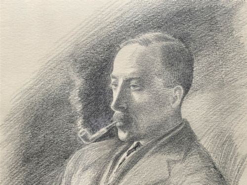fig 4. SUPERB ORIGINAL 19thc ENGLISH SCHOOL PENCIL PORTRAIT PAINTING OF A SMOKING GENT