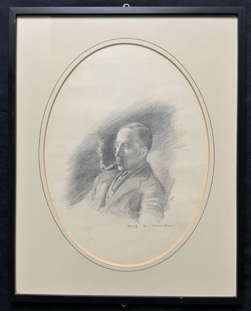 fig 7. SUPERB ORIGINAL 19thc ENGLISH SCHOOL PENCIL PORTRAIT PAINTING OF A SMOKING GENT