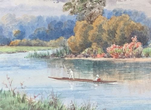 fig 5. 'Punting On The Colne' Early 1900s English River Landscape Watercolour Painting