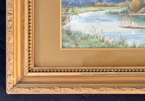 fig 8. 'Punting On The Colne' Early 1900s English River Landscape Watercolour Painting