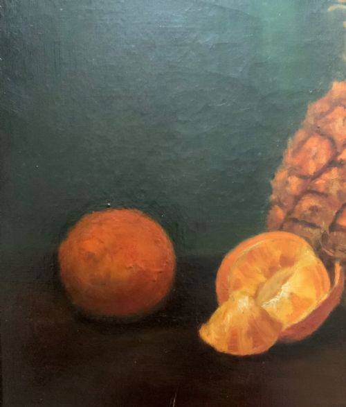 fig 7. Large Early 1900s Original Antique Fruit Still Life Study Oil On Canvas Painting