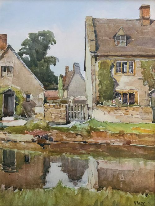 fig 2. Gorgeous Early 20thc Country River Hamlet British Landscape Watercolour Painting