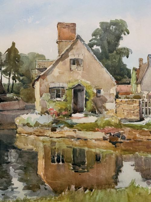 fig 6. Gorgeous Early 20thc Country River Hamlet British Landscape Watercolour Painting
