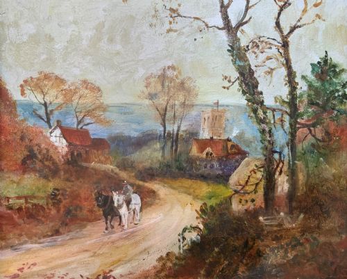 fig 5. A Wonderful 19thc Antique English Countryside Landscape Painting With A Horseman