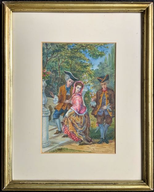 fig 1. Incredible Quality 19thc Group Portrait Watercolour Painting Of 3 Georgian Folks
