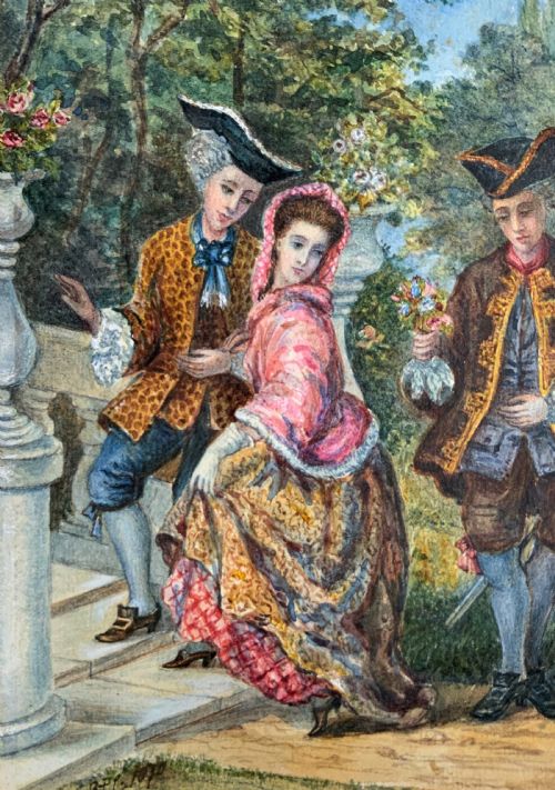 fig 2. Incredible Quality 19thc Group Portrait Watercolour Painting Of 3 Georgian Folks