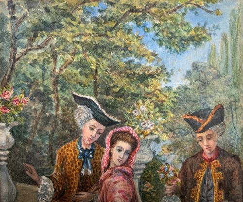 fig 3. Incredible Quality 19thc Group Portrait Watercolour Painting Of 3 Georgian Folks