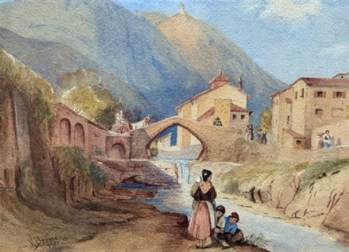 NORTHERN ITALY LATE 19TH CENTURY ORIGINAL LANDSCAPE WATERCOLOUR PAINTING - ADDITIONAL PHOTO 2