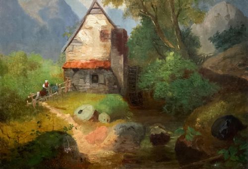 fig 5. Superb Quality Original 19thc Mountainous Valley Landscape Oil Painting