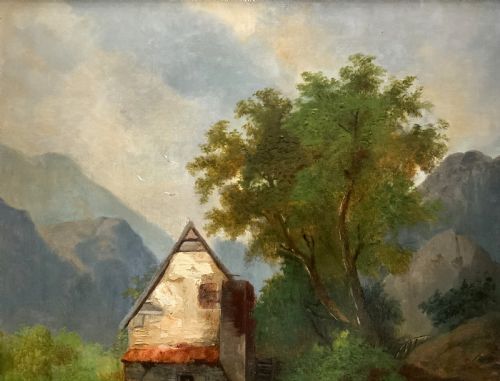fig 6. Superb Quality Original 19thc Mountainous Valley Landscape Oil Painting
