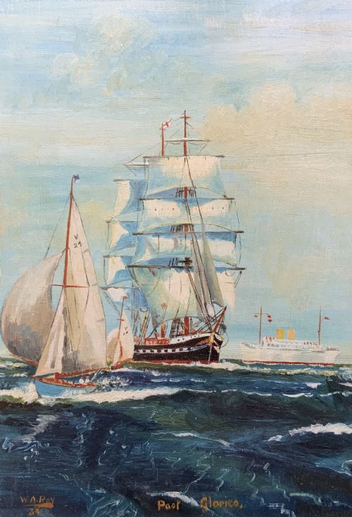 fig 1. Sailing Ship Past Glories Original 1934 Nautical Oil On Board Seascape Painting