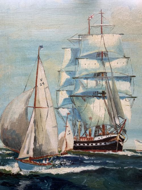 fig 4. Sailing Ship Past Glories Original 1934 Nautical Oil On Board Seascape Painting