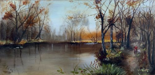fig 1. A GORGEOUS ORIGINAL EARLY 20thC AUTUMN RIVER LANDSCAPE OIL ON CANVAS PAINTING